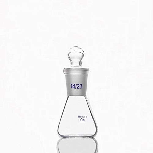 MaGiLL 6pcs- 10ml Erlenmeyer Flask with Standard Ground Mouth & Stopper, Joint 14/23, Borosilicate 3.3 Glass, Laboratory Chemistry Lab Erlenmeyer Flask (Capacity : 10ml)