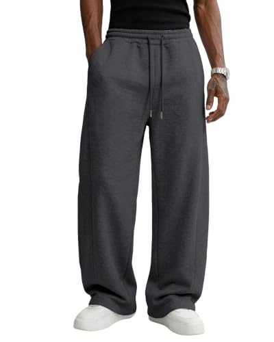 Image of Wangdo Men's Baggy Sweatpants Wide Leg Lounge Cotton Casual Jogging Pants | High waist drawstring,2 Deep pockets,Open bottom,Workout athletic outfits,Loose joggers pants,fashion streetwear,Soft fabric