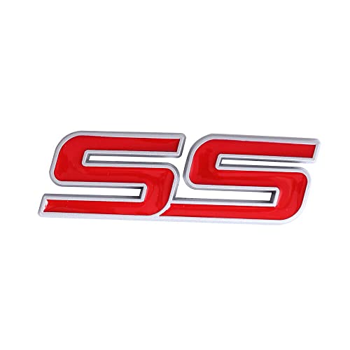 Image of 2Pc Trunk and Fender SS Emblem 10336980 3D Metal Badge Pearl Replacement for 2006 2007 2008 2009 2010 Impala Malibu HHR Cobalt SSR (Silver Red)