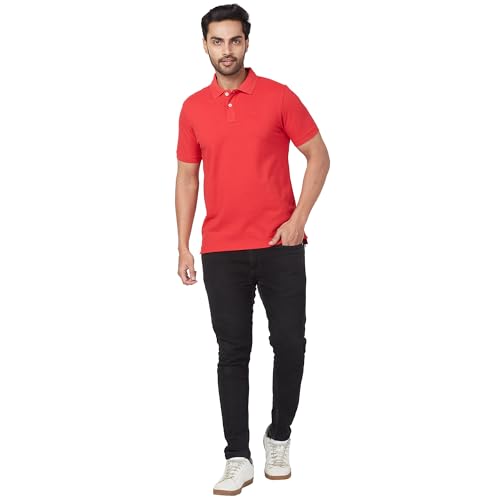 Image of Parx Men Regular Fit Solid Pattern Cotton Polyester Blend Half Sleeve Polo Neck Casual T-Shirt