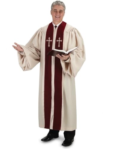 Image of Autom Men's Ivory Pulpit Robe | Embroidered - Full Front Zipper - Jacquard Panels