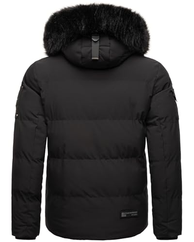STONE HARBOUR Herren Winterjacke mit Kapuze Winter Fellkragen Steppjacke B734 [B734 - Schwarz - Kunstfell Schwarz - Größe XXL - Gr. 2XL]