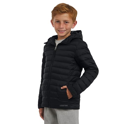 Lands' End Boys' Lightweight Packable Insulated Puffer Jacket, Black, Large