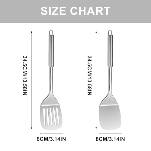 2-Piece Stainless Steel Spatulas Set - ShiningUU Silver Slotted Turner & Solid Turner, Metal Spatula for Fish Slicer, Eggs, Pancakes, Heat Resistant, Dishwasher Safe, Easy to Clean, Kitchen Essentials - Image 2