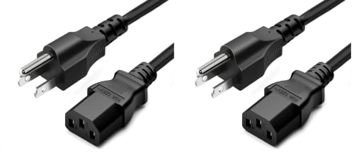 Image of 3 Prong Power Cord 15ft Long C13 Universal AC Electric Cable Replacement for Computer, Monitor, Printer, Desktop, PC, PSU Power Supply (Pack of 2)