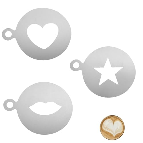 Acpetdr 3 PCS Stainless Steel Coffee Stencils for Personalised Latte Art, Cake Decoration with Barista-Grade Templates in Silver