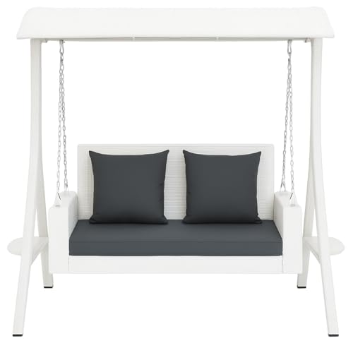 Image of Swing with Stand & Roof for Balcony, Garden | Weather Resistant Rattan & Wicker Porch Swing Double Seater | Outdoor Maharaja Jhula for Adults