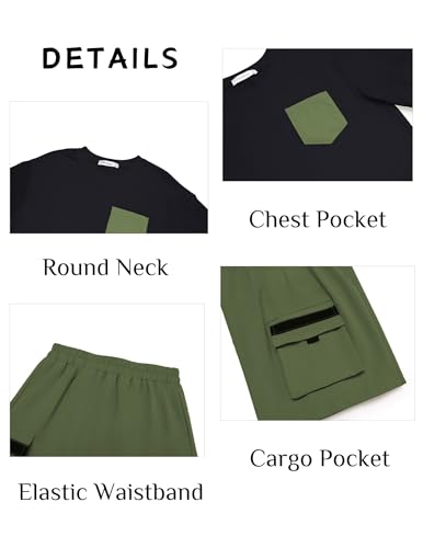 Image of Arshiner Boys' 2-Piece Cotton Outfit Short Sleeve Crewneck T-Shirt & Cargo Shorts Set Summer Casual Clothes for Kids 5-13