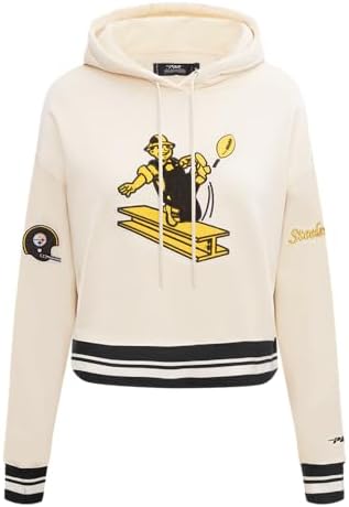 Pro Standard Womens NFL Pittsburgh Steelers Retro Classics Cropped Kapuzensweatshirt Eggshell/Schwarz L