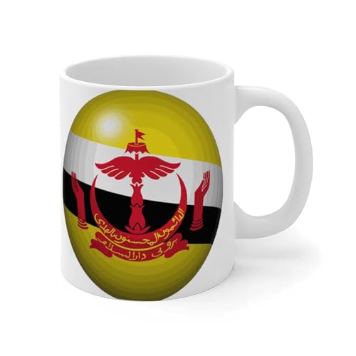 Brunei Mug blanc avec drapeau du monde mondial pour voyage en céramique - Tasse amusante pour remise en forme physique - Cadeau d'Halloween - Cadeau de remise de diplôme pour les amoureux - 325 ml