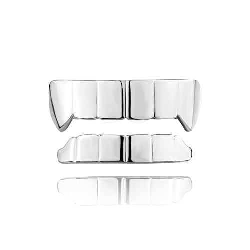 Grillz Vampire Teeth Grills for Your Teeth Gold Diamond Grillz for Men and Women 14k Gold Plated Iced Out Flat Tooth Cap for Hip Hop Men Rapper Costume