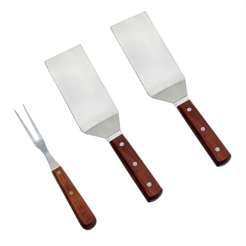 Utensilios para parrilla acero inoxidable con mango de madera miniatura 1