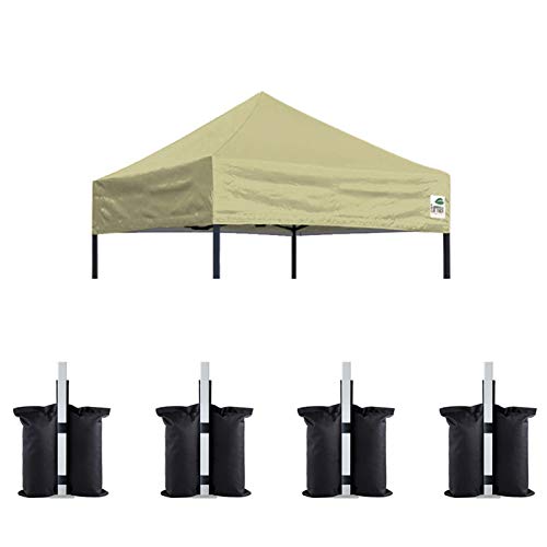 Image of Eurmax USA 5x5 Pop Up Canopy Replacement Top,Universal Instant Canopy Cover ONLY,Heavy Duty UPF 50+ UV Protection,Water & Wind Resistant Tarp,30+ Colors Available,Bonus 4 Sand Bags(Beige)