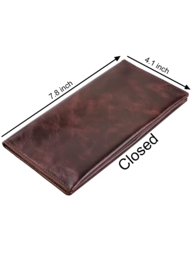 Genuine leather banknote wallet Travel Brown Cognac (leather, durable stitching, folds in half, holds 4 cards, coin pocket, flat banknote compartment)2