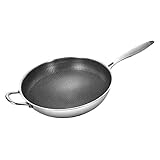 ULTECHNOVO Sartén Wok de Acero Inoxidable con Doble Mango Diseño Panal Antiadherente para Cocina Eléctrica y Gas Fácil Limpieza y Resistente Deformaciones