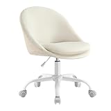 SONGMICS Chaise de Bureau, Fauteuil Pivotant avec Face Avant en Velours, Siège Confort, Rembourrage en Mousse, Réglable en Hauteur, pour Bureau, Chambre, Blanc Crème OBG020WD01