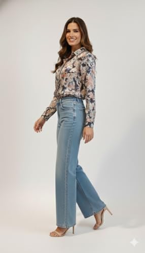 Image of Amazon Brand - INKAST Women Abstract Floral Printed Spread Collar Long Sleeves Casual Cami Shirt