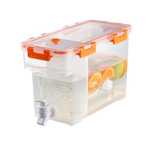 TINGJUNN 3.5 Liter Water Dispenser, Plastic Beverage Dispenser, Water Dispenser with Tap and Divider, Cold Water jug with tap, Lemonade Drink Container for Kitchen, Party, bar（Orange）