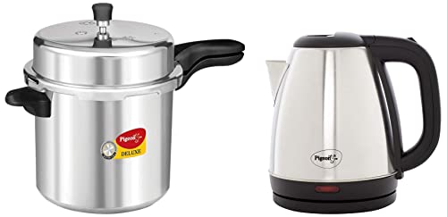 Image of Pigeon by Stovekraft Deluxe Aluminium Pressure Cooker, 12 Litres,Silver & Amaze Plus Electric Kettle 1.5 L, 1500 Watt, Stainless Steel Body with Auto Shut-off Feature