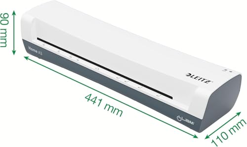 Image of Leitz iLAM Home A3 Laminator, for 75 to 125 mic Laminating Pouches, 3 Minutes Warm-up Time, Includes Starter Kit with 5 Films, Ideal for Use at Home, Home Office & School, White, 74320001