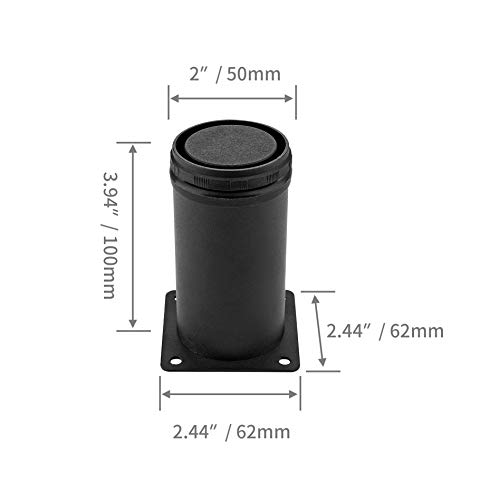 Kyuionty Set of 4 Stainless Steel Furniture Legs 4 Inch, Adjustable Round Cabinet Legs 2" Dia Kitchen Feet, Metal Replacement Legs for Cabinet Sofa Couch Shelves Table (Black)