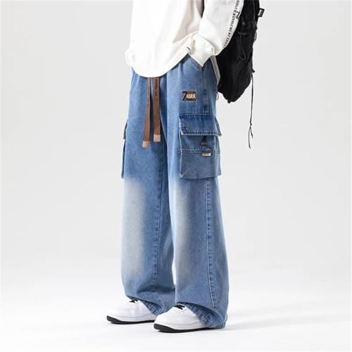Men Wide Leg Washing Jean Pants Trousers Neutral Solid Color Loose Casual Pocket Cargo Pants Big Size2