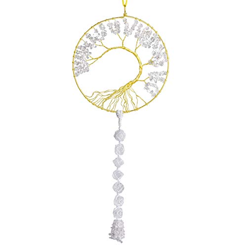 Rockcloud Healing Crystals Tree of Life Wall Hanger Tumbled Gemstones Meditation Hanging Ornament Window Ornament Wedding Souvenir Home Decor, Rock Quartz