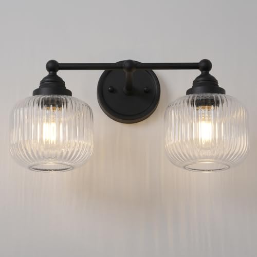 Image of Vintage 2-Lights Clear Ribbed Glass Wall Sconce Lighting