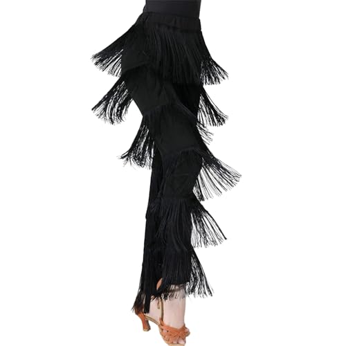 Listado y reviews de Pantalón salsa - los mas comprados. 35 BK FASO - Pantalones de baile latino para mujer, con borlas y flecos, para sala de baile, tango salsa, cintura elástica, pantalones de rendimiento, Negro -, XL