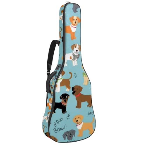 Housse guitare acoustique 109 cm étui souple imperméable à motif chien multicolore