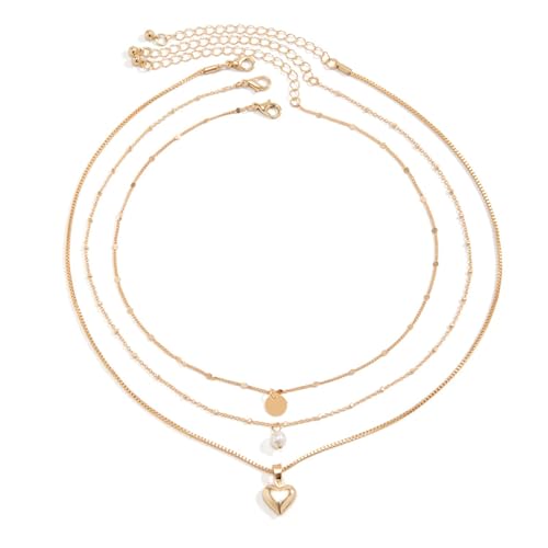Collar con colgante de perlas de corazón de melocotón de 3 piezas para regalar en parejas