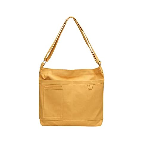Economical Cotton Canvas Tote Bag,Reusable Womens Hobo Shoulder Bag Crossbody Handbag with 3 External Pocket,Zipper Closure (Yellow) Cover