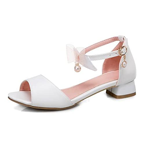Summer Elegant Bow Peep Toe Ankle Buckle Low Chunky Heel Sandals Girls Sweet Banquet Mary Jane Princess Sandal #TOP20