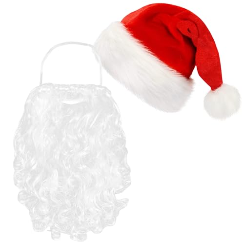 CIRULLI Weihnachtsmannmütze und Weihnachtsmann Bart-Set, Erwachsene...