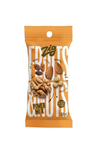 ZIG - Fruits & Nuts - Power mix 300g | Porción única de almendras, nueces, avellanas, pasas sultanas | (10 sobres de 30g) Pack 100% compostable