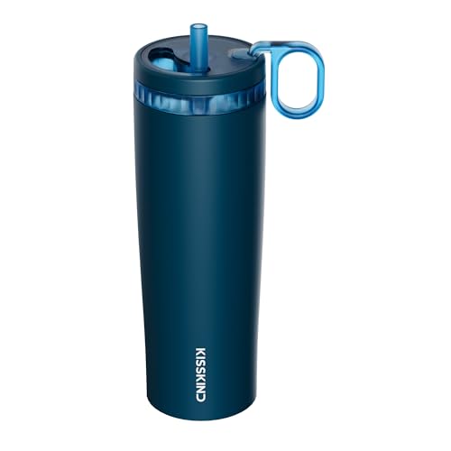 Image of KISSKIND 24 Oz Iced Coffee Tumbler with Hidden Straw, Insulated Stainless Steel Coffee Tumbler, Leakproof Ceramic Lined Travel Cup for Subway Commuting, Slim Cold Brew Tumbler for To-Go, Americano