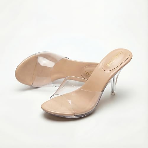 Image of LIURUIJIA Clear Heels For Women Sexy Slip On Open Toe High Heeled Dressy Sandals Comfortable Strappy Mules