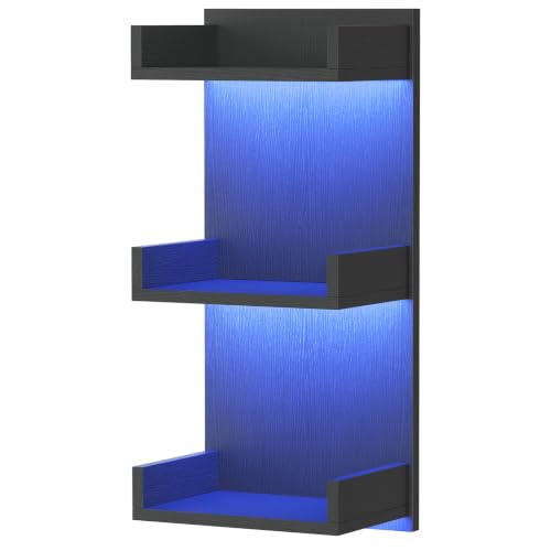 Image of HOOBRO Floating Wall Shelves with LED Lights, Floating Shelf Wall Mounted | Shelf for Storage, Vertical Display Stand, Modern Column Rack, for Bedroom, Livingroom, 3-Tier, 25.6 Inches, Black BK43DBJ01