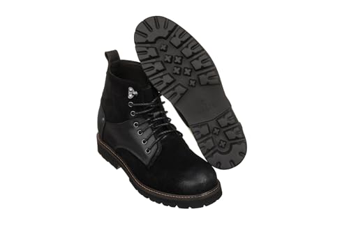 Image of CALTO Men's Invisible Height Increasing Elevator Shoes - Black Nubuck Distressed Leather Round-Toe Lace-up Ankle Boots - 3.3 Inches Taller - K8701 - Size 10.5 D(M) US