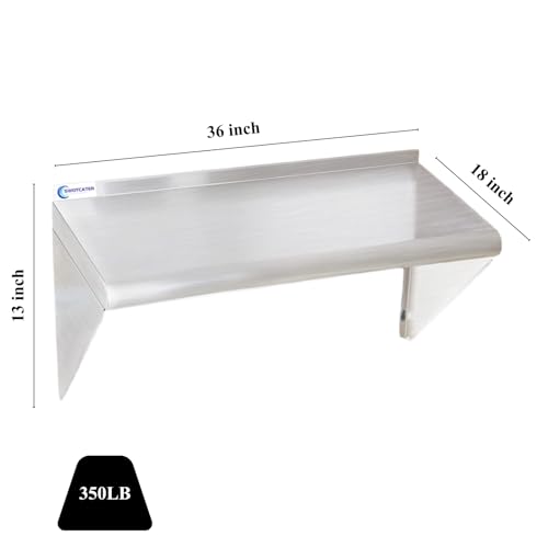 Image of 2 Pack Stainless Steel Shelf 18 inchx36 inch 350LB, Commercial Stainless Steel Shelves Wall Mounted, Heavy Duty Metal Floating Shelving for Home Kitchen, Restaurant, Garage