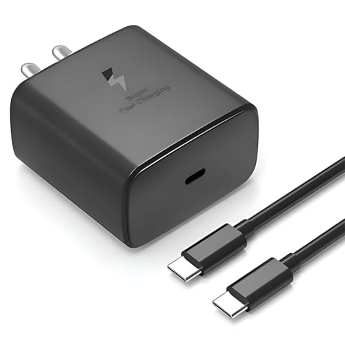 Image of Original 25w Charging Combo | USB C to C Connecter Type | Adapter & Cable | Compatible with Samsng Galaxy M04 M33 A23 A04 A13 A03 S22 Ultra | (New Model Black)*