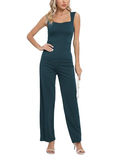 iChunhua Damen Sommer-Jumpsuit, quadratischer Ausschnitt, ärmellos, Reißverschluss, weites Bein, volle Länge, lässig, St...