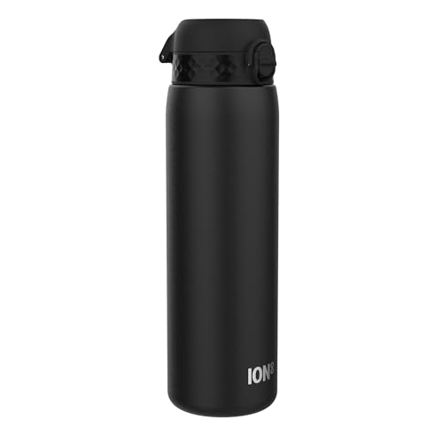 ion8 Botella De Agua, Acero Inoxidable Aislada Al Vacío, 1 Litro, Negro | Antifugas, Apertura Con Un Dedo, Cierre Seguro, Asa, Apta Para Lavavajillas, Resiste Arañazos, Para Deporte Y Yoga, 920ml