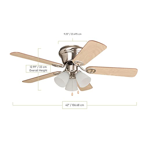 Craftmade Flush Mount Ceiling Fan With Light Wc42Bnk5C3F Wyman Brushed Nickel 42 Inch Hugger Bedroom Fan #TOP3