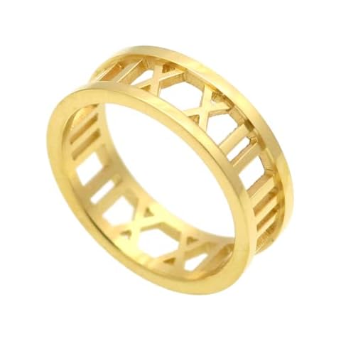 Stainless Steel Roman Numeral Ring for Women Open Work Unisex Jewelry Band Mens Birthday Christmas Gifts, 5 UK, Gemstone, No Gemstone Cover