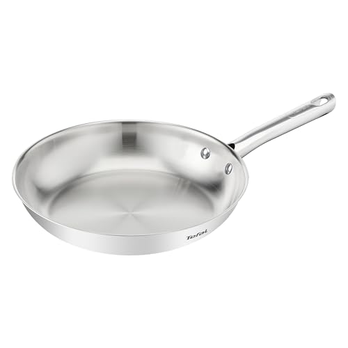 Tefal Duetto On B8660634 - Sartén de acero inoxidable sin sellar con base de fusión de calor de 28 cm, mango cómodo, duradera, apta para todo tipo de fuegos
