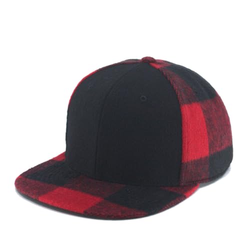 Wool Blend Plaid Flannel Snapback Cap Black/Red