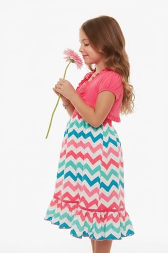 Image of ToBeInStyle Girls Two Piece Short Sleeve Dress and Matching Bolero Crop Cardigan Assorted Prints Cotton Blend Summer Outfit