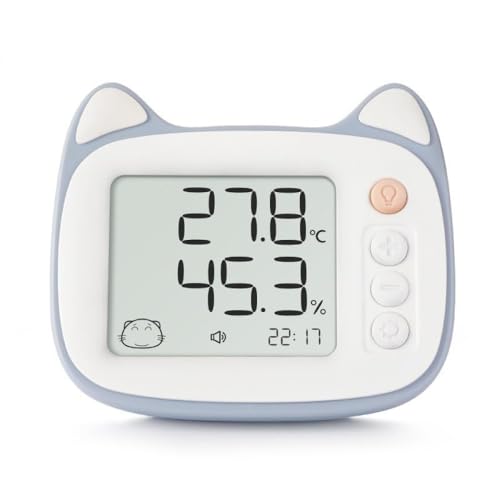 Zxyler 温湿度計 デジタル 温湿度計 月日 猫形かわいい設計 温度 壁掛け 卓上スタンド 室内温室度計 大画面 ペット 猫顔マーク バックライト機能 アラーム口 高精度 5秒測定間隔 デジタル
