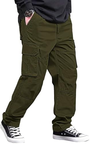 Image of MiraMichi Men's Relaxed Fit Solid Pattern Cotton Cargo Pant with 6 Pocket Button Down Closure Type and Standard Length | Six Pockets Cargos Pant's |Bonkers Joggers for Men